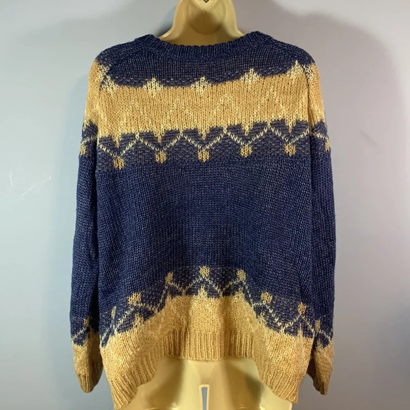 100% mohair tan blue white womens size large crew neck sweater Scandinavian knit - Picture 3 of 9